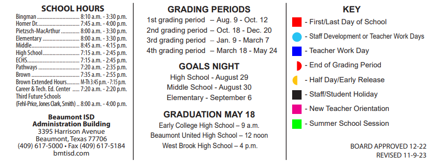 District School Academic Calendar Key for Fletcher Elementary