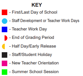 District School Academic Calendar Legend for Bingman Head Start