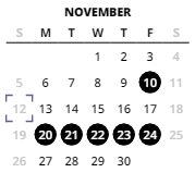 District School Academic Calendar for Meadow Park Middle School for November 2023