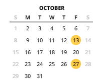 District School Academic Calendar for Hazeldale Elementary School for October 2023