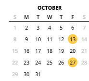 District School Academic Calendar for Mountain View Middle School for October 2023