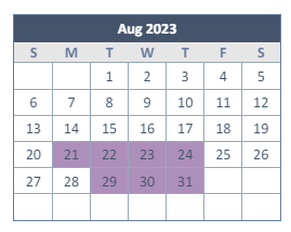 District School Academic Calendar for Transition Program for August 2023