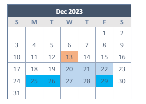 District School Academic Calendar for Transition Program for December 2023