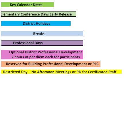District School Academic Calendar Legend for Transition Program