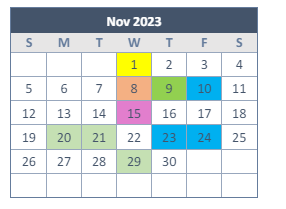 District School Academic Calendar for Transition Program for November 2023