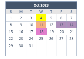 District School Academic Calendar for Transition Program for October 2023