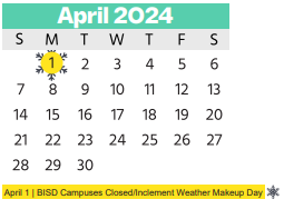 District School Academic Calendar for John D Spicer Elementary for April 2024