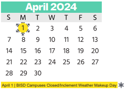 District School Academic Calendar for Grace E Hardeman Elementary for April 2024