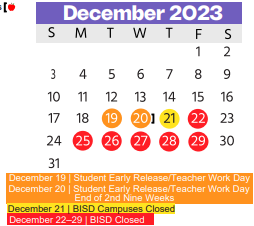 District School Academic Calendar for Snow Heights Elementary for December 2023