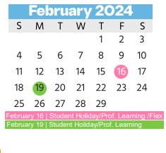 District School Academic Calendar for North Ridge Middle for February 2024