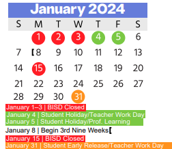 District School Academic Calendar for Snow Heights Elementary for January 2024