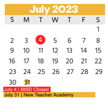 District School Academic Calendar for Grace E Hardeman Elementary for July 2023