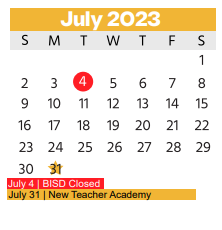 District School Academic Calendar for O H Stowe Elementary for July 2023