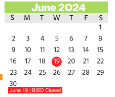 District School Academic Calendar for North Oaks Middle for June 2024