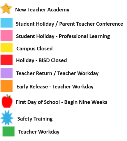 District School Academic Calendar Legend for North Ridge Middle