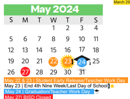 District School Academic Calendar for Walker Creek Elementary for May 2024