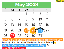 District School Academic Calendar for North Oaks Middle for May 2024