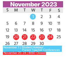 District School Academic Calendar for North Ridge Middle for November 2023