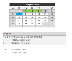 District School Academic Calendar for Olin Vocational School for August 2023