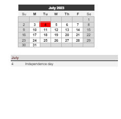District School Academic Calendar for Homebound Elementary School for July 2023
