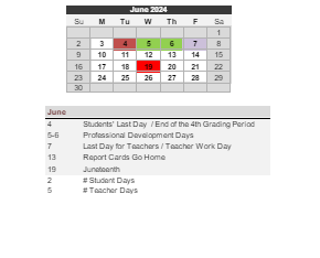 District School Academic Calendar for Central Park Elementary School for June 2024