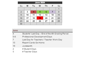 District School Academic Calendar for Family Court High School for June 2024