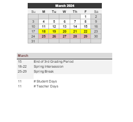 District School Academic Calendar for Bush Middle School-magnet for March 2024