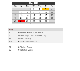 District School Academic Calendar for Oliver Elementary School for May 2024