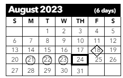 District School Academic Calendar for Horizon Middle School for August 2023