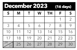 District School Academic Calendar for Horizon Middle School for December 2023