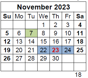 District School Academic Calendar for Barnwell Middle for November 2023