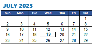District School Academic Calendar for Harmony Elementary for July 2023
