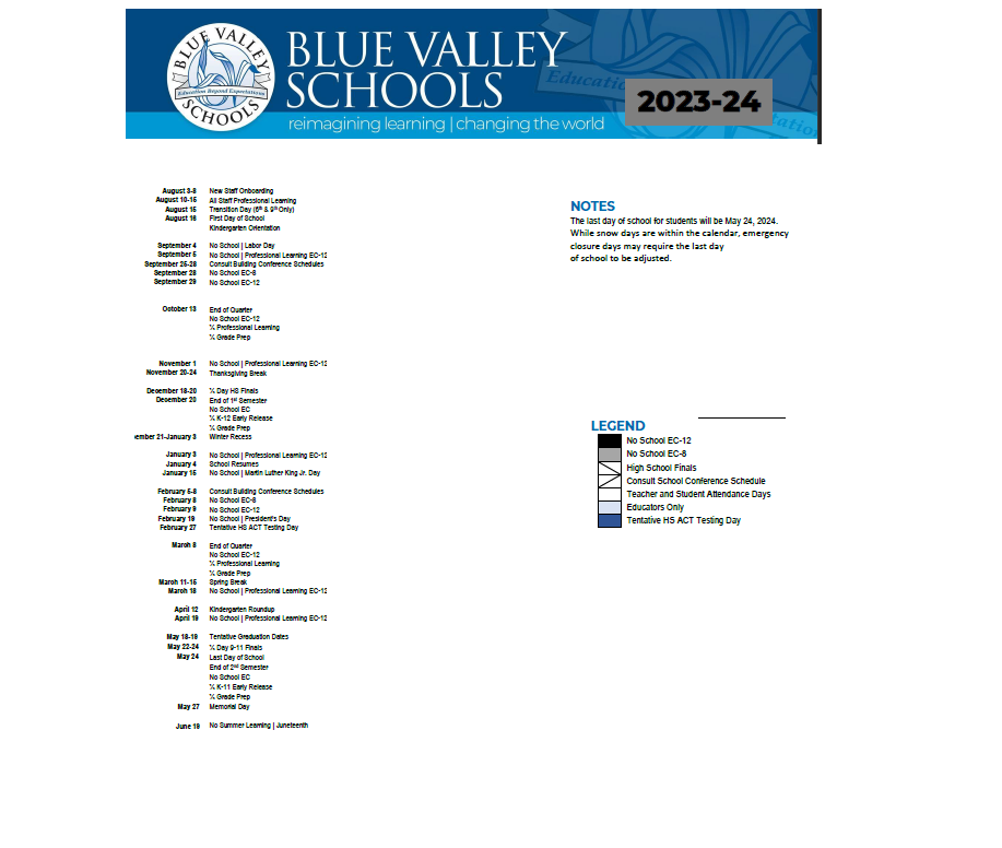 District School Academic Calendar Key for Harmony Elementary
