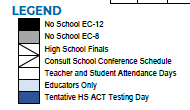 District School Academic Calendar Legend for Harmony Elementary