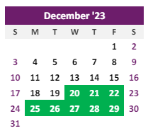 District School Academic Calendar for Burlington Elementary School for December 2023