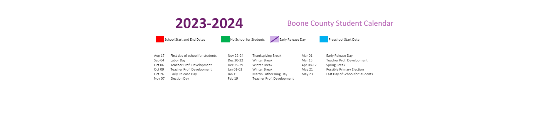District School Academic Calendar Key for Burlington Elementary School