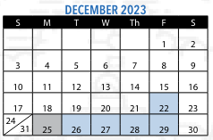 District School Academic Calendar for Social Justice Academy for December 2023