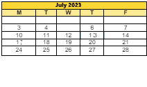 District School Academic Calendar for Longfellow School for July 2023