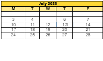 District School Academic Calendar for Bridgeport Elementary for July 2023