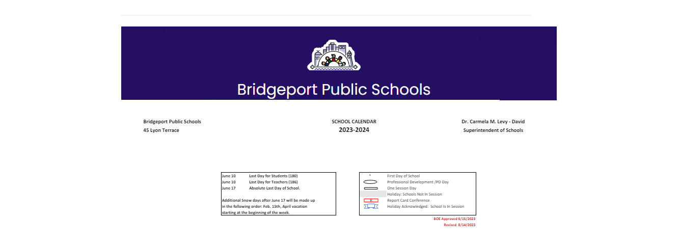 District School Academic Calendar Key for Hall School