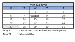 District School Academic Calendar for Hall School for May 2024