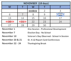 District School Academic Calendar for Longfellow School for November 2023