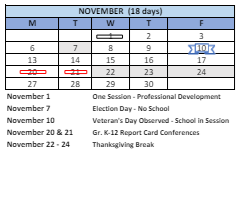 District School Academic Calendar for Bridgeport Elementary for November 2023