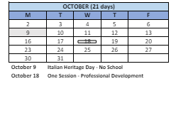 District School Academic Calendar for Longfellow School for October 2023