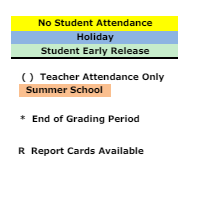 District School Academic Calendar Legend for Brownsburg High School