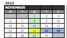 District School Academic Calendar for Brownsburg High School for November 2023