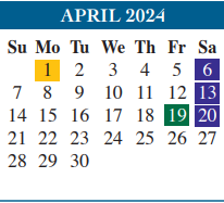 District School Academic Calendar for Del Castillo Elementary for April 2024