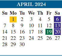 District School Academic Calendar for Castaneda Elementary for April 2024