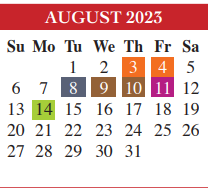 District School Academic Calendar for Adult Ed for August 2023