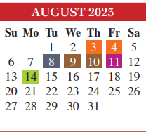 District School Academic Calendar for Castaneda Elementary for August 2023